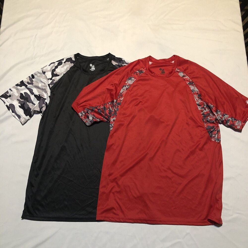 Two Badger B-Core T-Shirts Sport Red/Black Moisture Wicking Polyester Size L